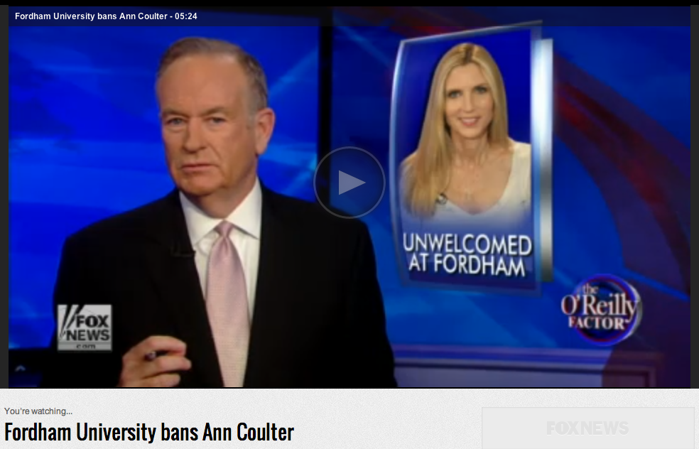 Screen shot 2012-12-04 at 3.13.42 PM Bill O'Reilly, Ann Coulter, Fordham Screenshot