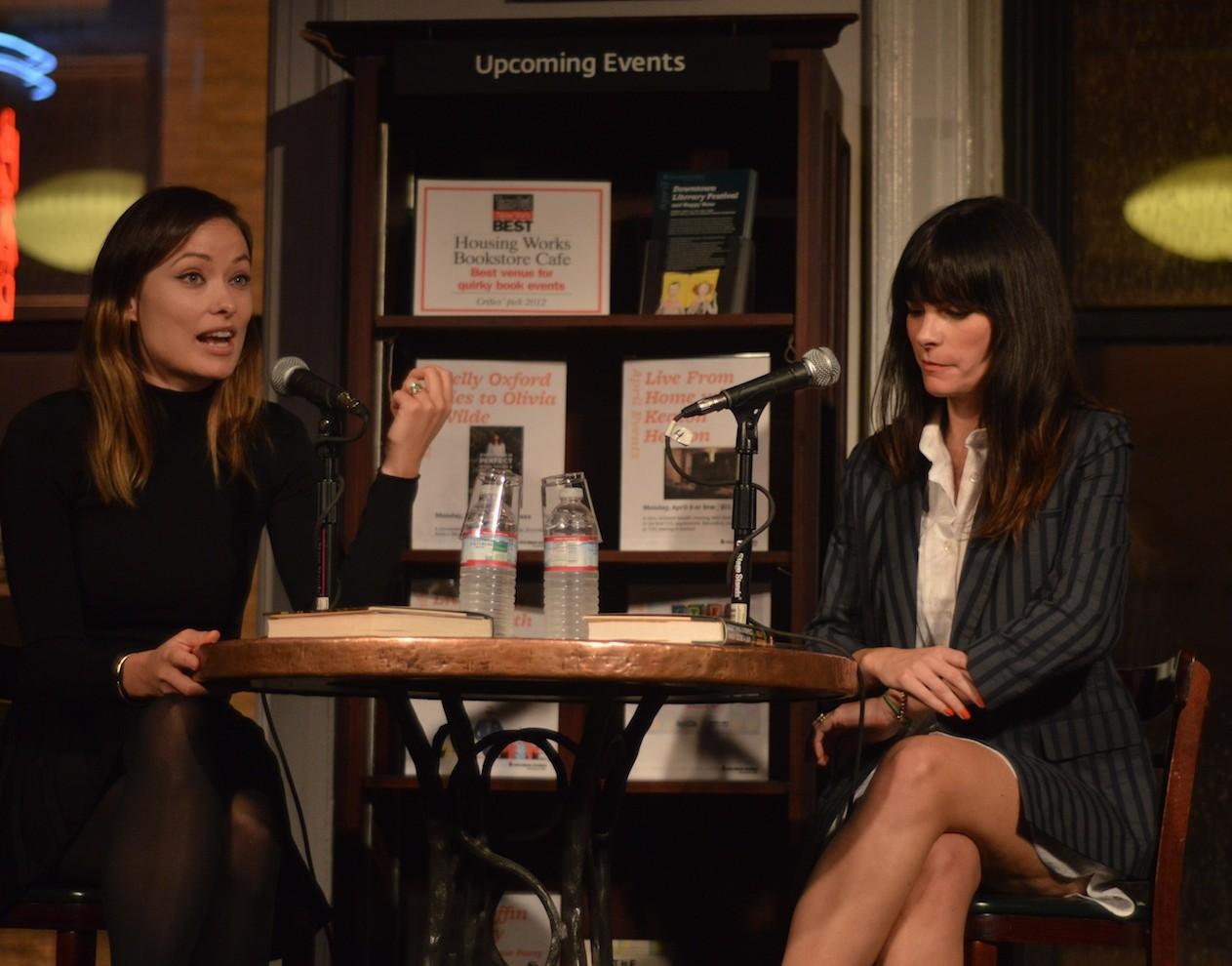 Olivia Wilde, left, and Kelly Oxford, right, discuss Oxford's book "Everything is Perfect When You're a Liar," at Housing Works Bookstore Cafe on April 1. (Ian McKenna/The Observer)