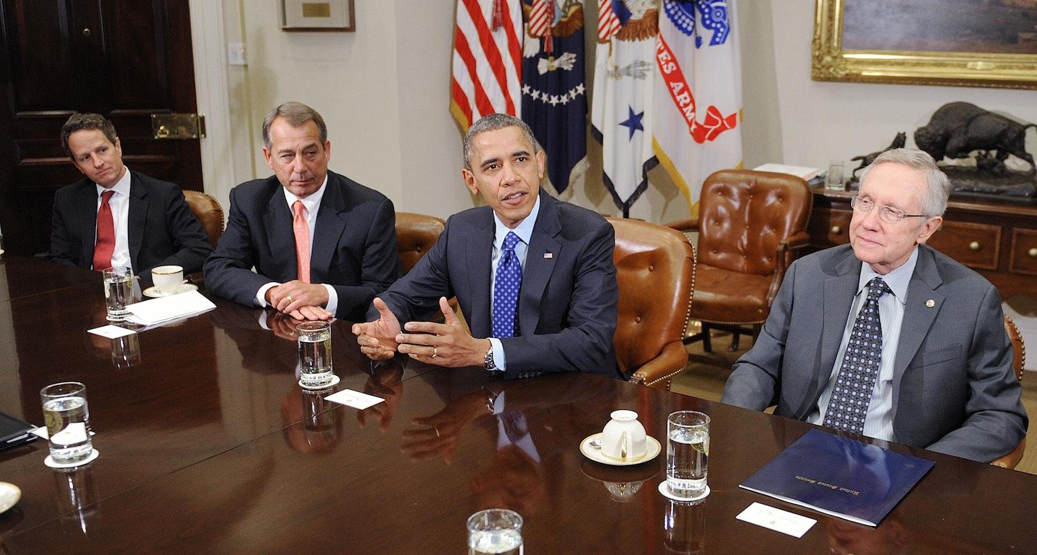 House Speaker John Boehner, President Barack Obama and Majority Senate Leader Harry Reid were key players in the , here shown meeting on Nov. 16, 2012. (Olivier Douliery/Abaca Press/MCT)