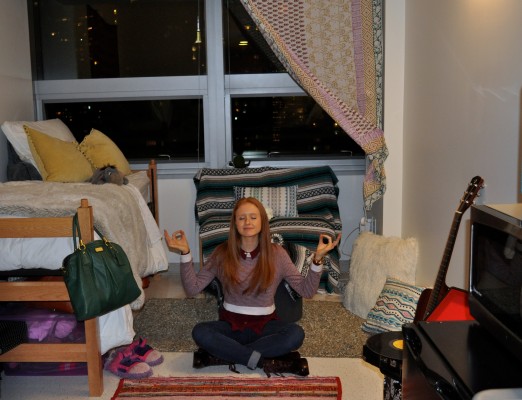 Savannah Sturgeon is at peace in her dorm room in McKeon Hall. (Jessica Hanley/ The Observer) 