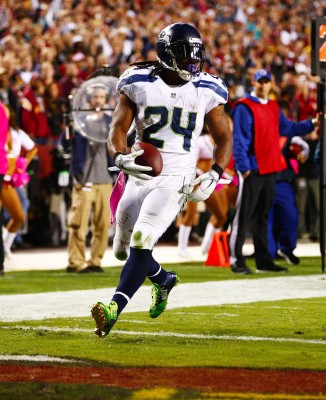 Seattle Seahawks running back Marshawn Lynch scores a touchdown against the Redskins. (John Lok/Seattle Times/MCT)
