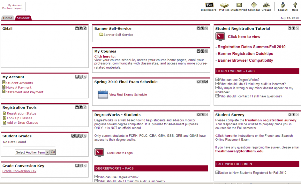 The old my.fordham.edu site. (COURTESY OF BEN MOORE)