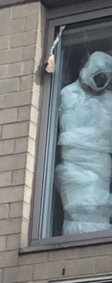 Members of the Fordham Community saw the effigy as representing a lynching, due to its seemingly dark complexion when seen from street level (Photo from Facebook)