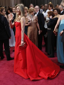 Jennifer Aniston arrives at the 85th annual Academy Awards at the Dolby Theatre at Hollywood & Highland Center in Los Angeles, California, Sunday, February 24, 2013. (Wally Skalij/Los Angeles Times/MCT)