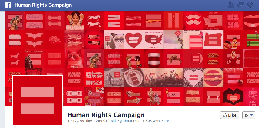 Screenshot of The Human Rights Campaign's Facebook page, including the red equals sign and a collage of its variations. (Human Rights Campaign/Facebook)