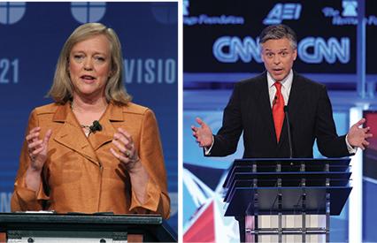 Republicans Meg Whitman (left) and Jon Huntsman (right) are now in support of gay marriage. (Eric Paul Zamora/Fresno Bee/MCT; Olivier Douliery/Abaca Press/MCT).