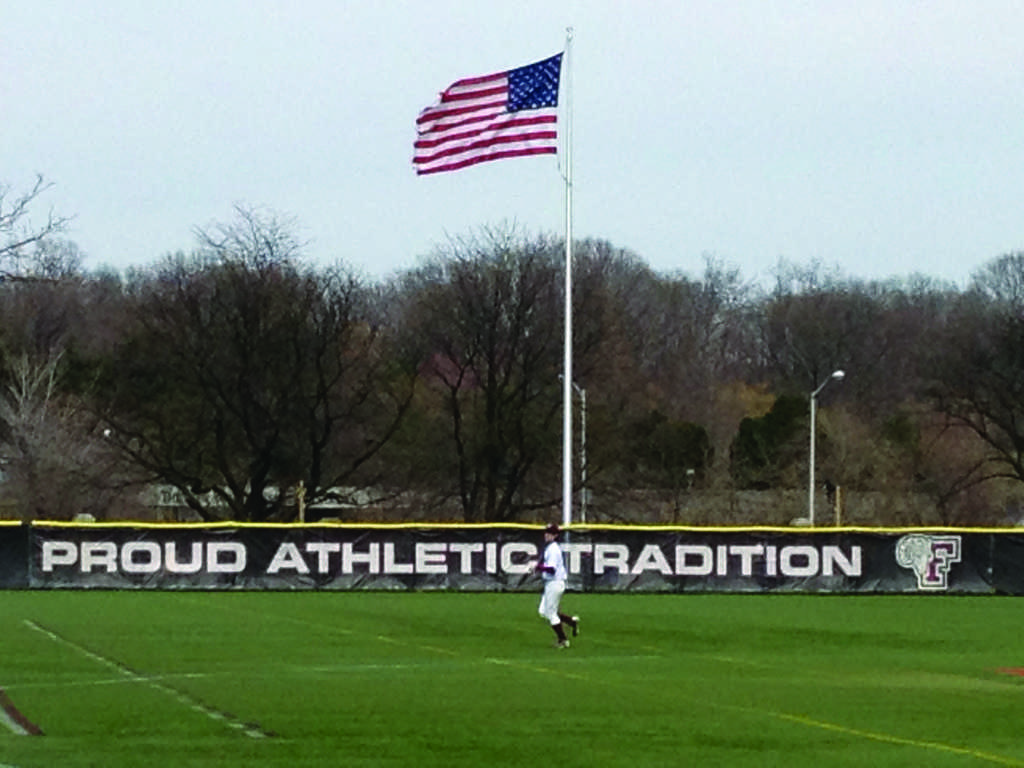 A banner at Fordham’s Rose Hill campus reads “Proud Athletic Tradition.” (Brianna Godshalk/The Observer)