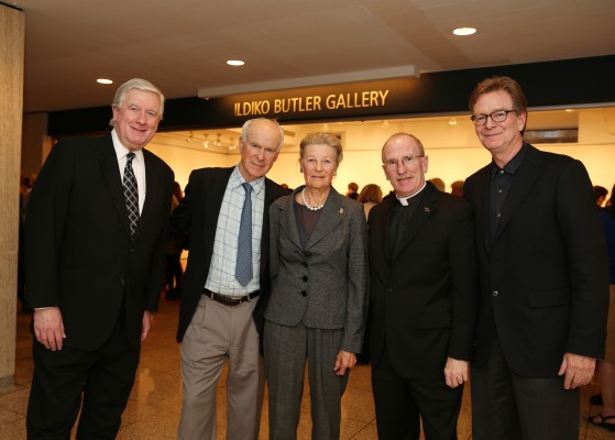 The Butlers (center) with the Rev. Robert R. Grimes, S.J., dean of FCLC, the Rev. Joseph McShane, S.J., president of Fordham University, and Professor Joseph Lawton, visual arts program director (Courtesy of Guillaume Roemaet).