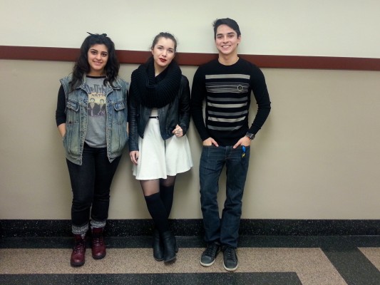 Students working toward Comic Book Club's approval. From left to right: Arousiak Kazarian, FCLC ’16, Elizabeth Heyman, FCLC '16, and Camilo Gamboa, FCLC '16. (Kara Jagdeo/The Observer)