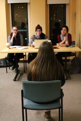 Students audition to perform in “The Vagina Monologues,” by Eve Ensler. (Kirstin Bunkley/The Observer)