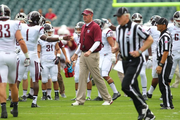 Coach Joe Moorhead and his players are poised as the favorites to win the Patriot League title this upcoming season.