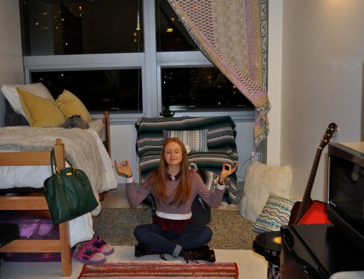 Savannah Sturgeon is at peace in her dorm room in McKeon Hall. (Jessica Hanley/ The Observer)