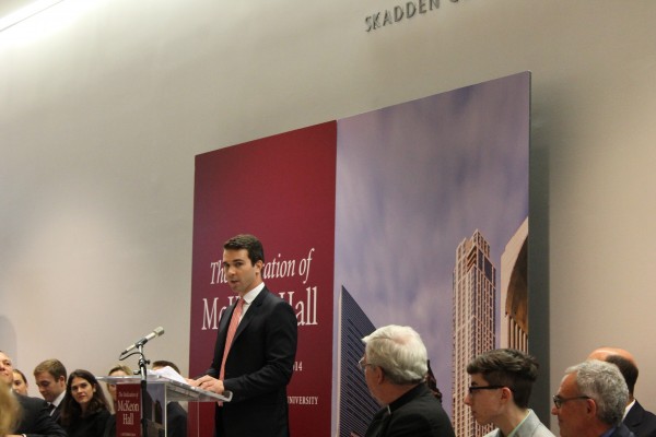 Robert B. McKeon, Jr. addressing the audience at the dedication ceremony. (Justin Rebollo/The Observer)