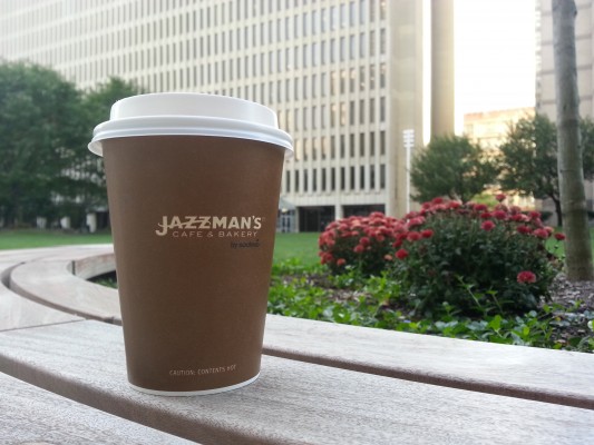 The Jazzman’s coffee cup can be seen around campus, showing the new dining option’s popularity. (Elizabeth Landry/The Observer)