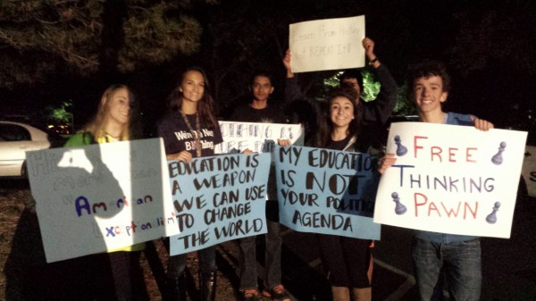 Student protestors in Golden, Colorado, shortly before the Oct. 2 Jefferson County School Board meeting. (Courtesy Amy Aletheia Cahill Via Flickr) 