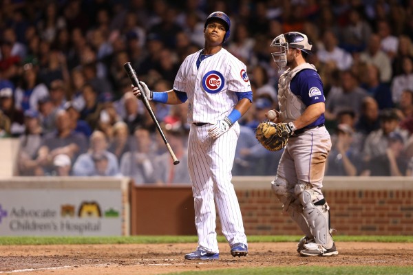 The Chicago Cubs' Starlin Castro reacts after striking out in the sixth inning against the Colorado Rockies at Wrigley Field in Chicago on Wednesday, July 30, 2014. (Chris Sweda /Chicago Tribune/MCT)