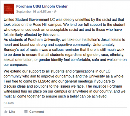 USG uploaded this statement to Facebook on Sept. 16.