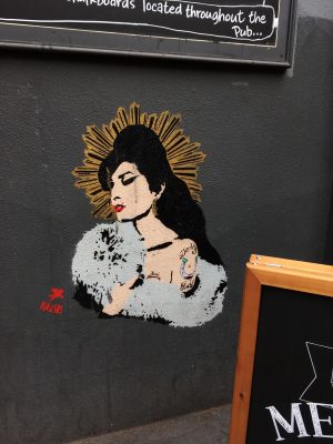 Street art on the side of a pub in Camden Town, where Winehouse spent the last decade of her life. (NADINE SANTORO/ THE OBSERVER)